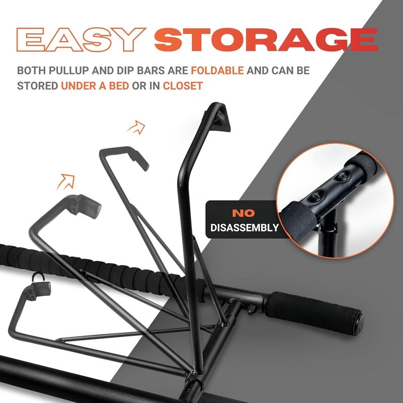 JACKAL Folding Door Pullup Bar and Dip Bar Station - NO WOBBLE, Home Gym, Easy Storage, Power Tower Dip Station and Pull-up Bar for Doorway, Collapsible Dip Station, No Door Damage, High Weight Capacity, Foldable Bodyweight Workout Station - Image 5